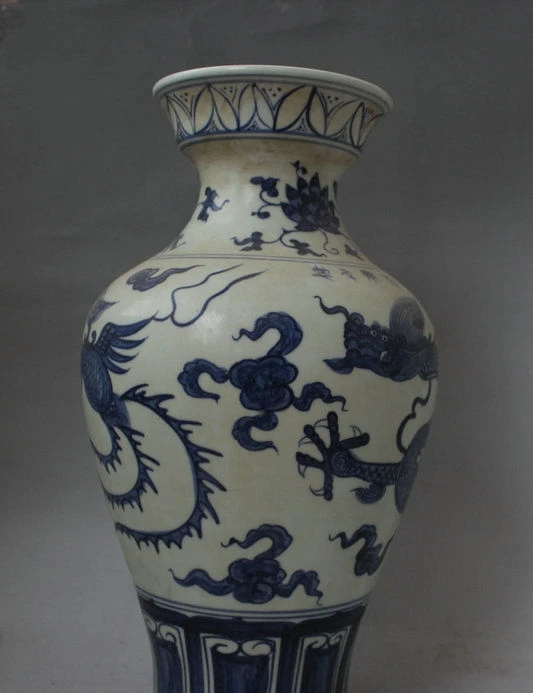 16 &quotКитайский дворец синий белый фарфор летающий дракон феникс бутылка с