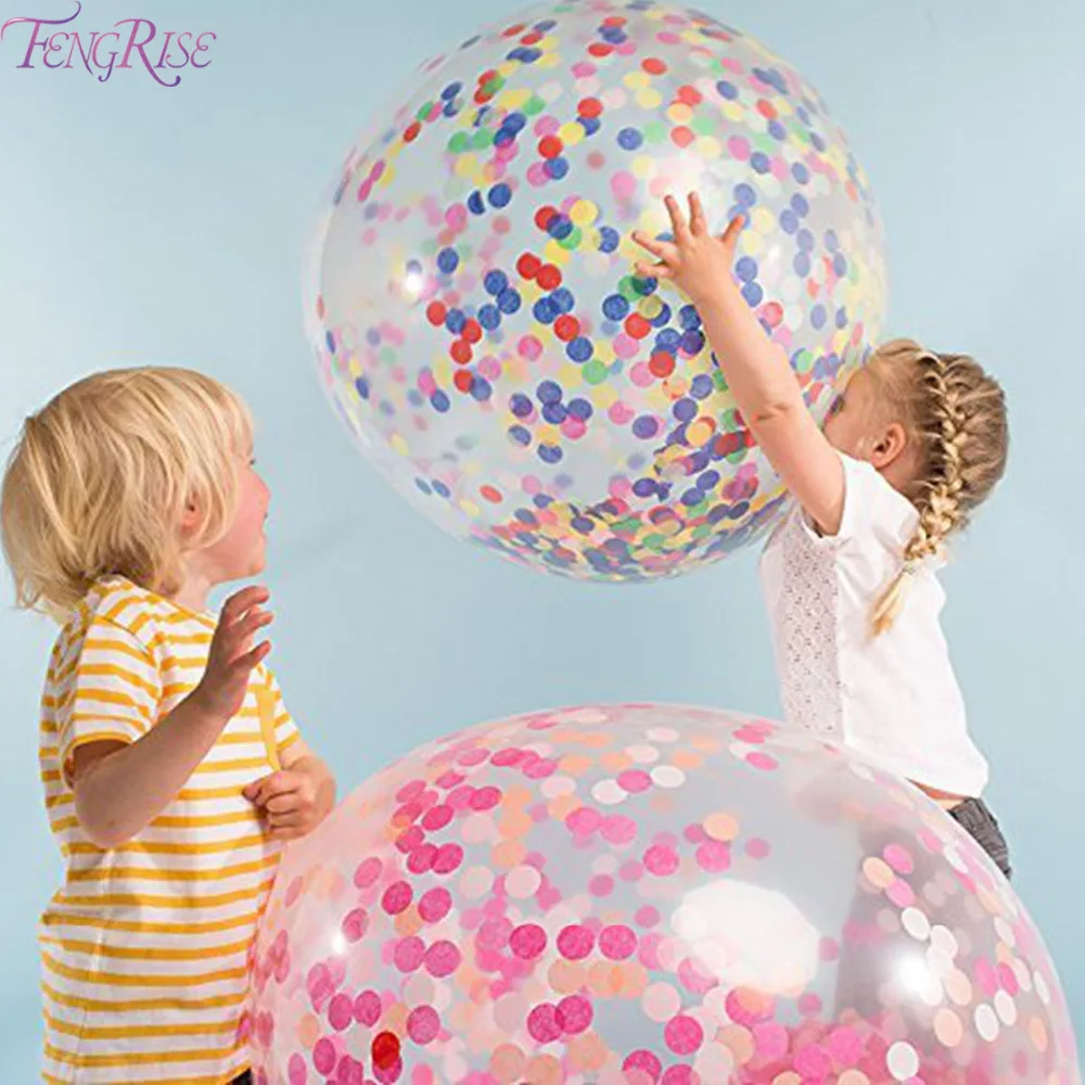 FENGRISE 36 Inches Giant Big Balloons Clear Transparent Confetti Birthday Ballon Bridal Shower Party Decorations Kids шары воздушные