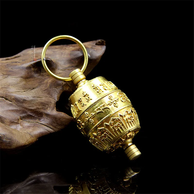 Buddhist Supplies Exquisite Carving Handmade Pure Copper Om Mani Padme Hum Finger Pinch Prayer Wheel Gold Gaudencio Box Pendant | Дом и сад