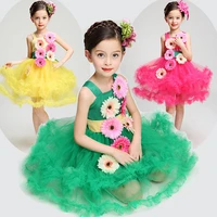 free shipping childrens princess flower performance stage dance clothes seven sunflower dance performance dress for girl jq 321