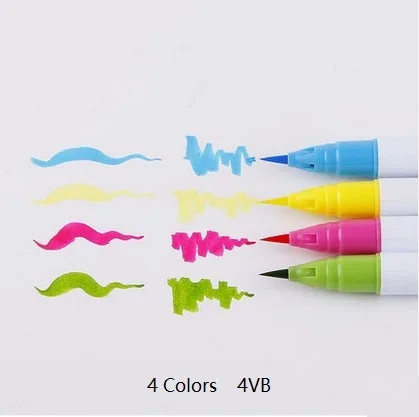 4 colors 4VB Kuretake RB-6000AT 4/6/12/24/36/60 цветов зиг-чистый цвет натуральная кожа кисточки с мягкой головкой, акварель кисти мультфильм рисунок пером молни - Цвет: 4 colors 4VB