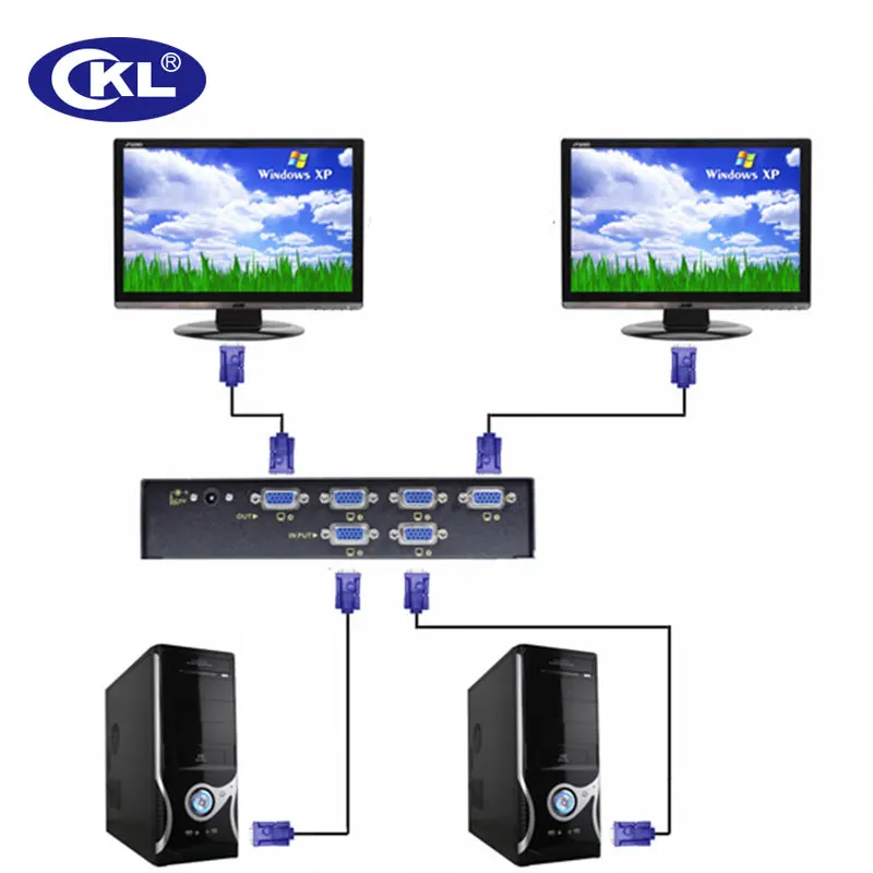 CKL 2x4 VGA переключатель сплиттер 2 в 4 поддержка 2048*1536 450 МГц для ПК мониторы и ТВ