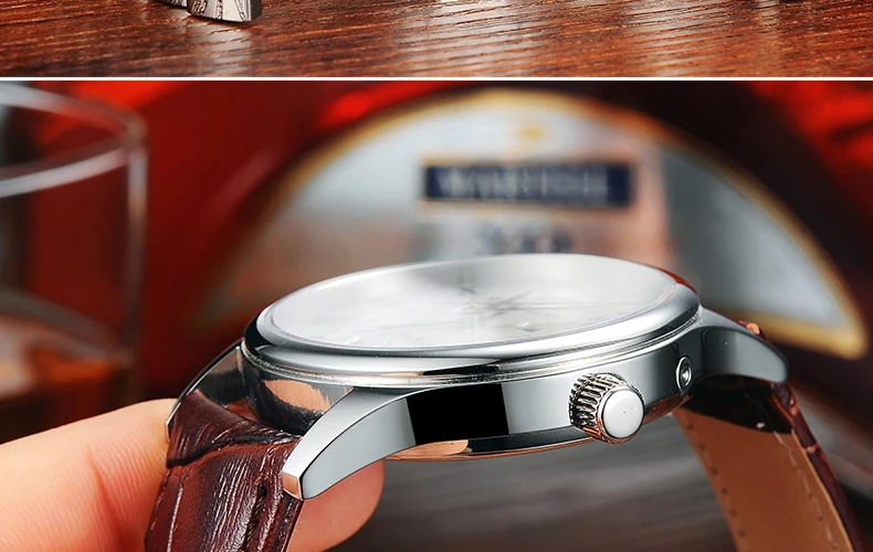AESOP thinness 9 mm classic style Watch Men Quartz Moon Phase Male Clock Genuine Leather Relogio Masculino hour new arrival