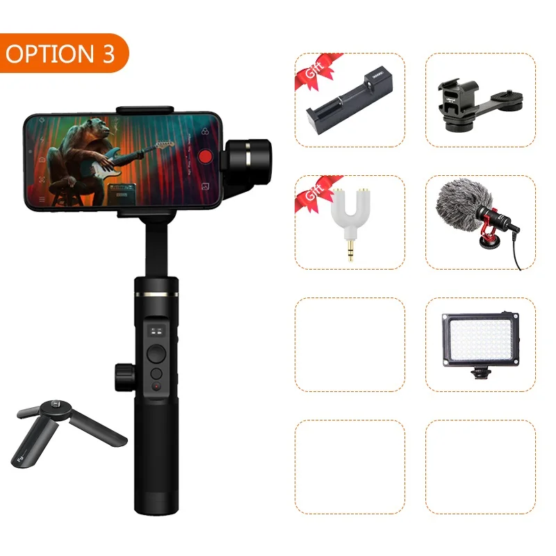 Feiyutech SPG 2 смартфон ручной 3 оси gimbal стабилизатор для Iphone XS Sumsung Gopro Steadicam PK ZHIYUN Smooth 4 DJI OSMO 2 - Цвет: w mm1 led mount ch