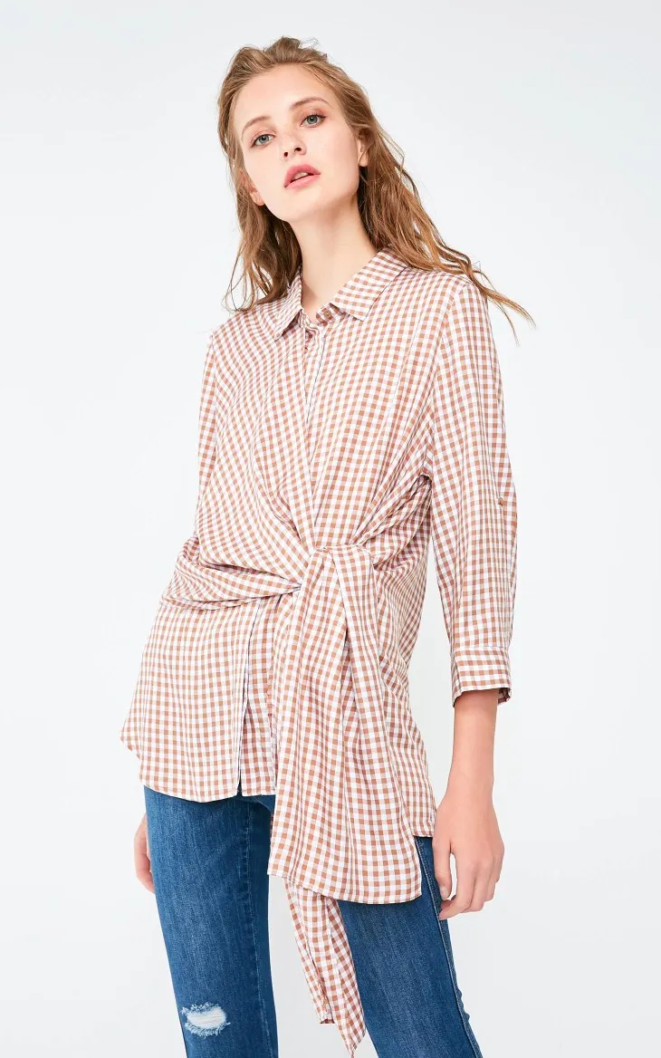 Vero Moda Новая женская клетчатая кружевная двухсторонняя блузка с 3/4 рукавами | 318331503