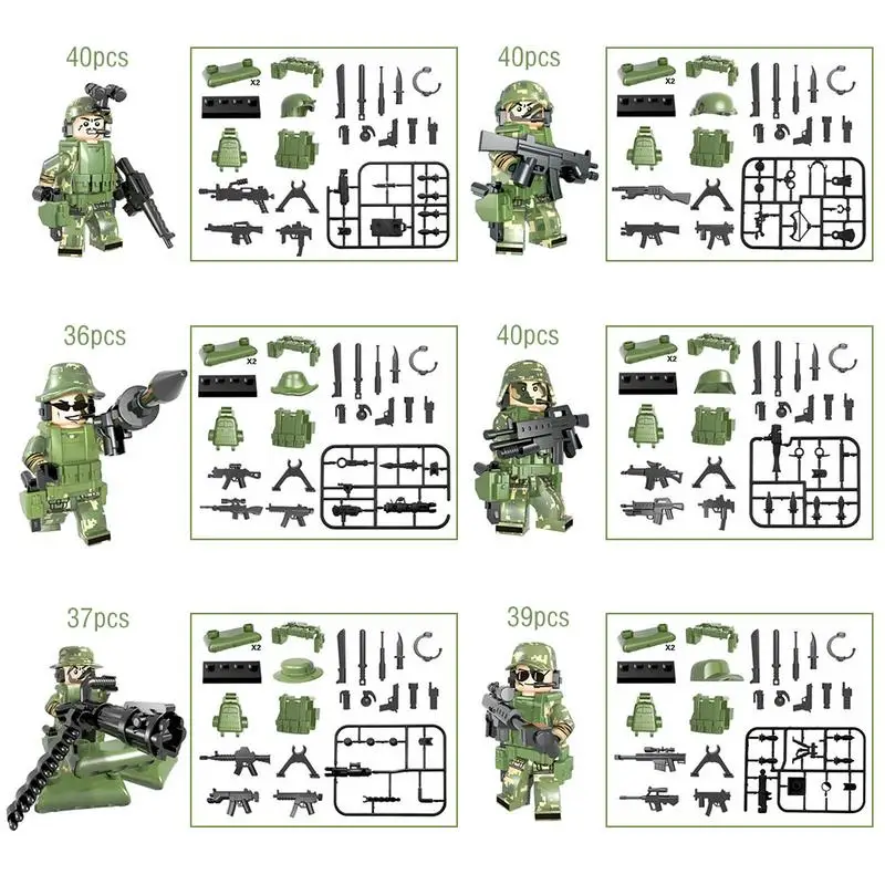 one set 6 шт. военный человек собранные строительные блоки игрушки головоломка сборка камуфляж Geely одежда куклы - Цвет: one set