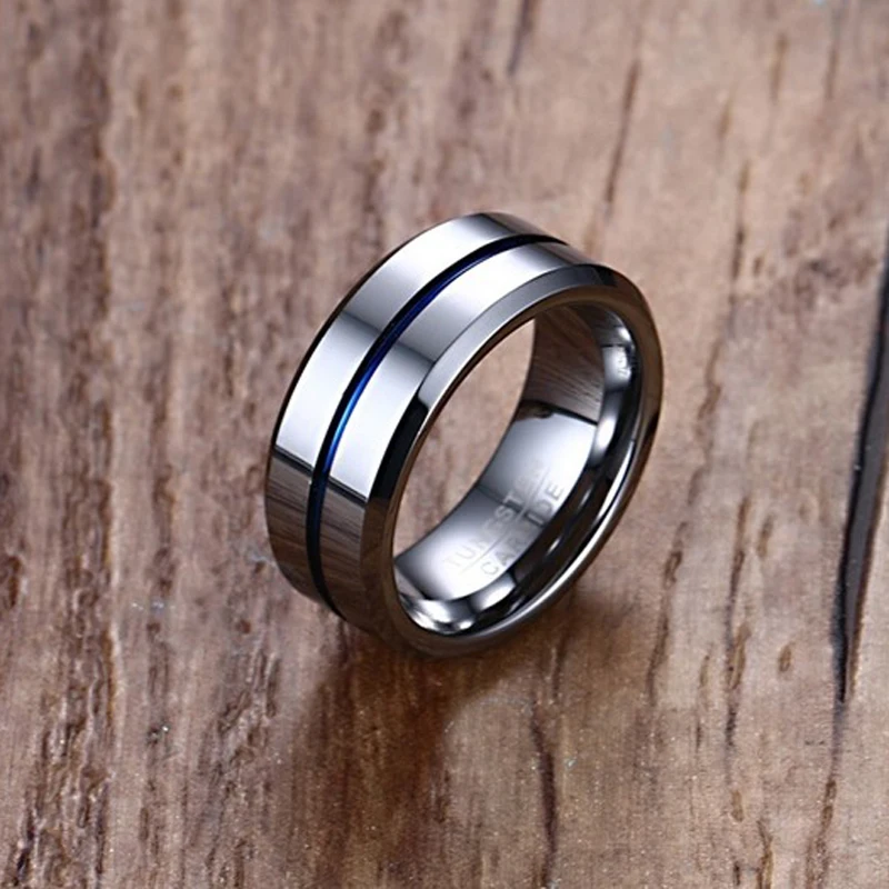 

NHGBFT 8MM Wide Tungsten Carbide Rings For Mens Matte Wedding Band with Blue Groove Inner Biker Ring Dropshipping