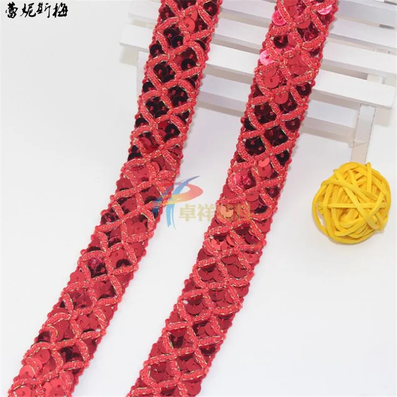 20 ярдов 3 ряда Красные расшитые блестками шнурки отделка домашний текстиль