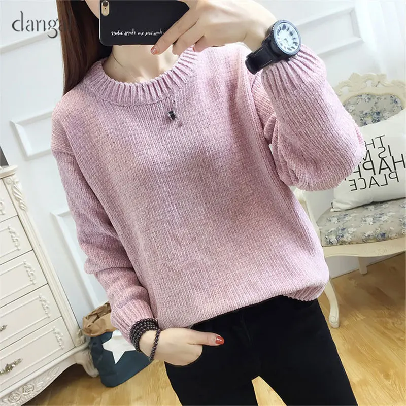 Dangal свитер женский зимний 2018 фиолетовый красный большой размер теплый пуловер