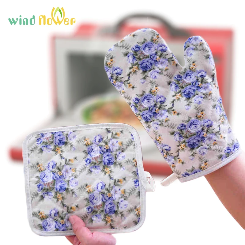

Wind Flower Kitchen Cooking Microwave Oven Cotton Mat Glove Pot Pad Heat Proof Protected