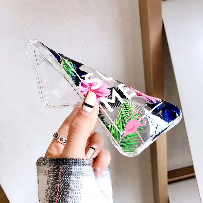 Boucho Transparent Phone Case For iphone XS MAX XR Floral Flower Leaves Flamingo Soft TPU Cover X 6 6s 8 7 plus Cases |
