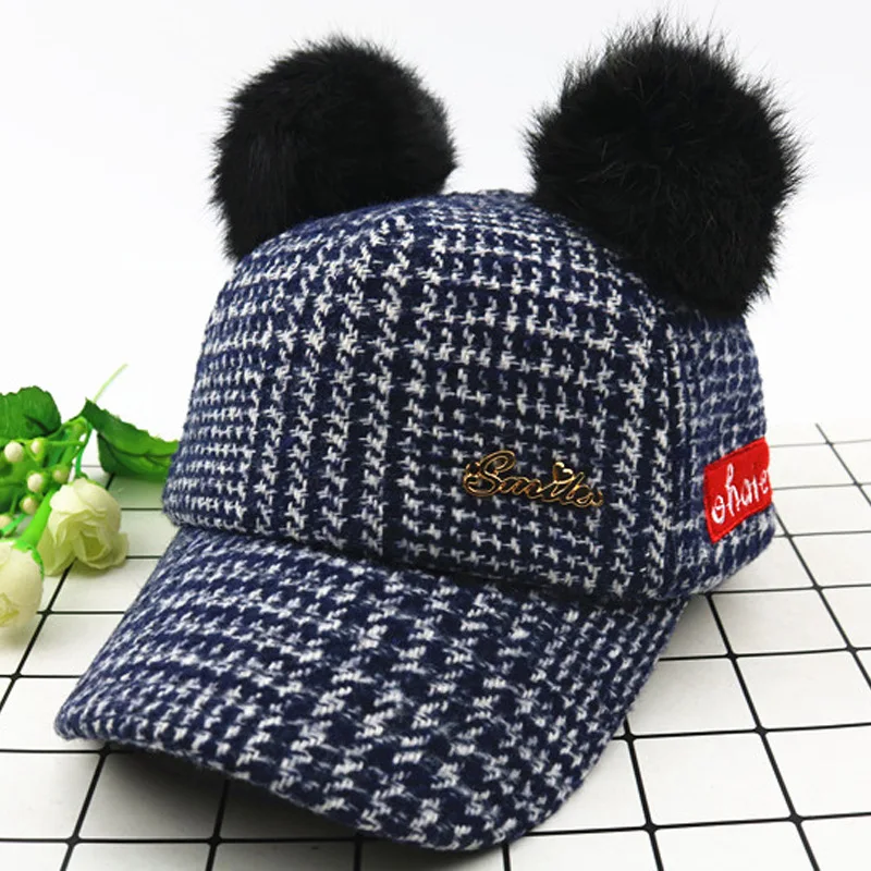 Милая стильная Бейсбол шапки с 2 волос мяч открытый защита от ветра Утепленная