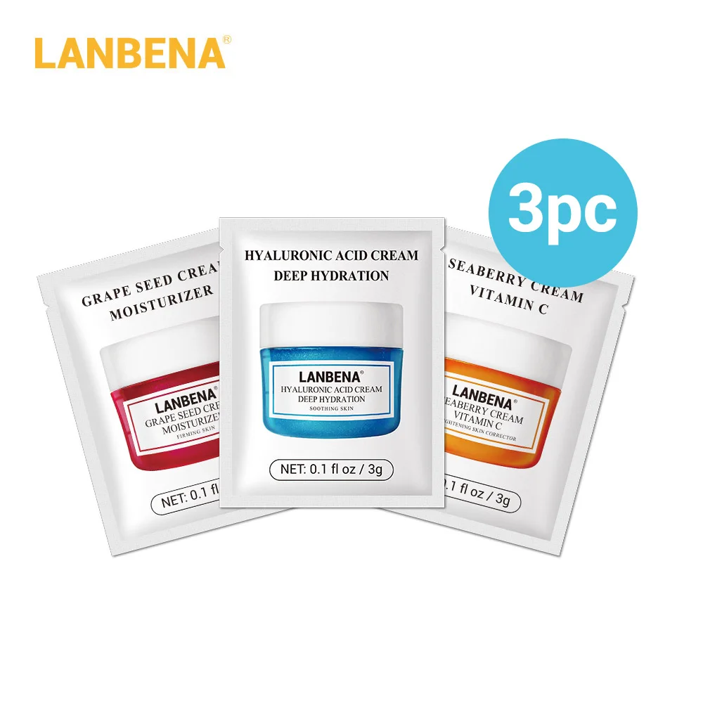 3pcs facial cream LANBENA крем для лица Гиалуроновая кислота крем для лица против морщин отбеливающий увлажняющий против старения Витамин С Сыворотка лечение акне лифтинг 3 г - Цвет: 3pcs facial cream