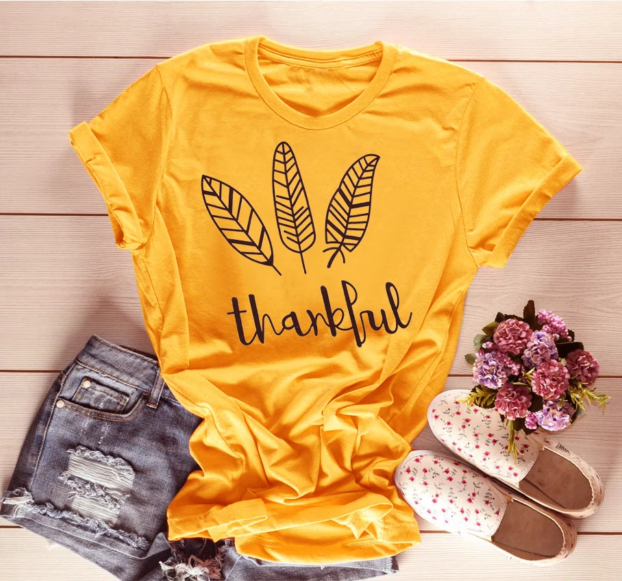 

Christian thanksgiving day feather graphic fashion unisex slogan t-shirt cotton casual vintage aesthetic tumblr tee quote tops