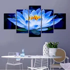 Плакаты с HD-печатью для гостиной, 5 панелей, бледно-голубой Лотос, бассейн, цветочные Современные настенные картины, картина для украшения дома