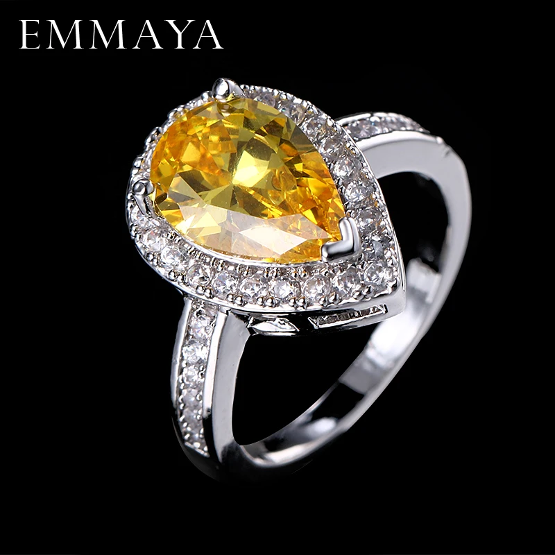 Кольцо EMMAYA JEWELS с фианитом ААА в форме капли воды украшение 3 зубцами и
