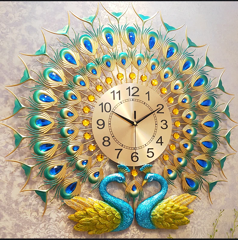 Двойные настенные часы Павлин современный дизайн креативные цифровые настенные домашние декоративные часы настенные гостиная спальня бесшумные настенные часы