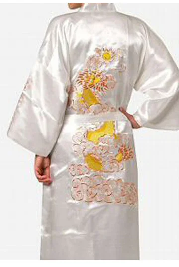 

Hot Sale Blue Chinese Men's Silk Satin Bathrobe Embroider Kimono Gown Vintage Dragon Pattern Sleepwear S M L XL XXL XXXL MR020