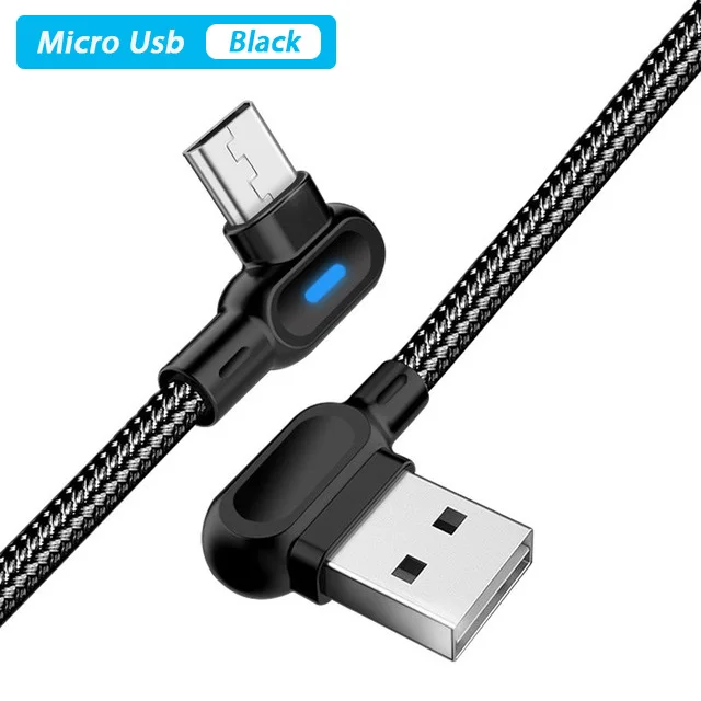 Black Micro Usb 25 см 1 м 2 м 90 градусов Micro Usb зарядный кабель Microusb зарядный провод шнур для samsung Galaxy A6 A7 Xiaomi Redmi 7 7A Note 6 - Color: Black Micro Usb