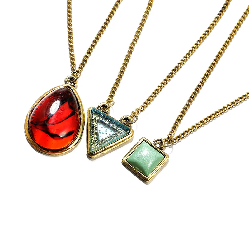 Женское многослойное ожерелье модное геометрическое из зеленого опала с красным