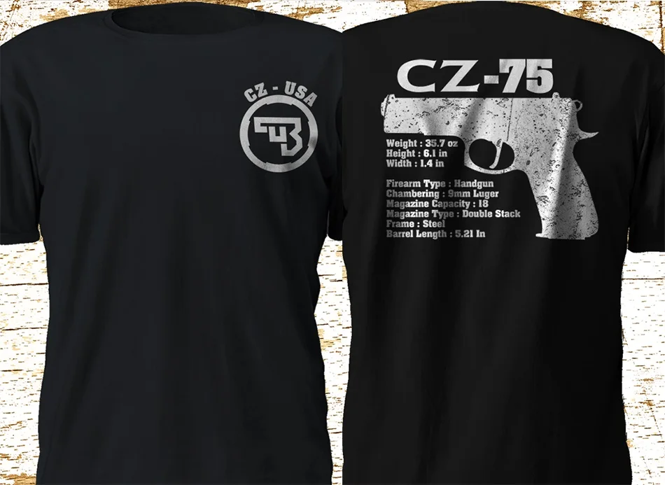 Новинка Cz 75 Usa Ceska Zbrojovka armistume guns логотип черная двухсторонняя футболка 2019 Мужская