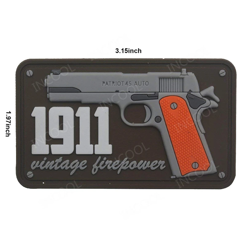 1911 Винтаж огневой мощи 3D ПВХ патч военный тактический пистолет резиновый