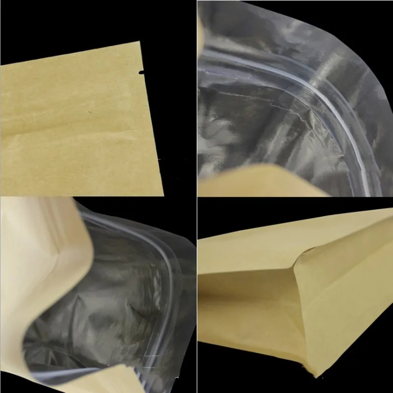 Вместительная металлическая сумка на молнии с замком ziplock, стоячий мешок, сумка для хранения на молнии, пакетик для кофе из крафт-бумаги, 50 шт./лот