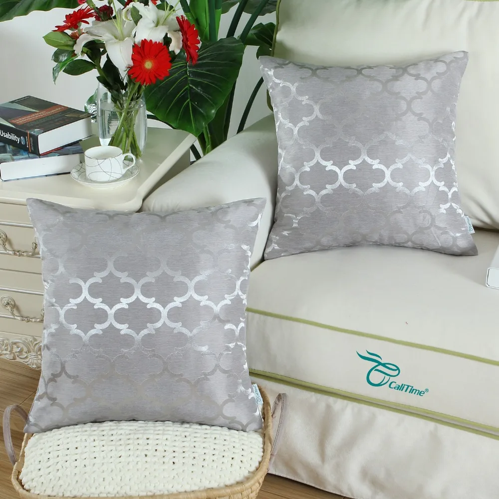 2 шт. Чехлы для подушек CaliTime наволочки Quatrefoil Accent геометрический 1" X 18"(45 см X 45 см) серебристо-серый