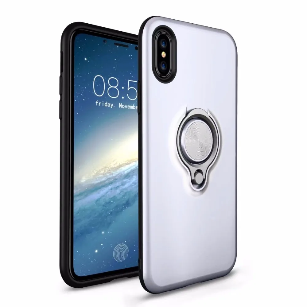 For iPhone X Case Luxury Car Holder Stand Magnetic Suction Finger Ring PC+TPU Armor Shockproof Phone Cover |