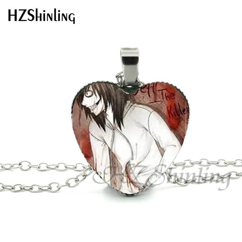 Новинка, ожерелье Джеффа и Джейн в виде сердца-убийцы, Creepypasta, жуткая паста, Ticci Toby, серебряное ожерелье в виде сердца, HZ3