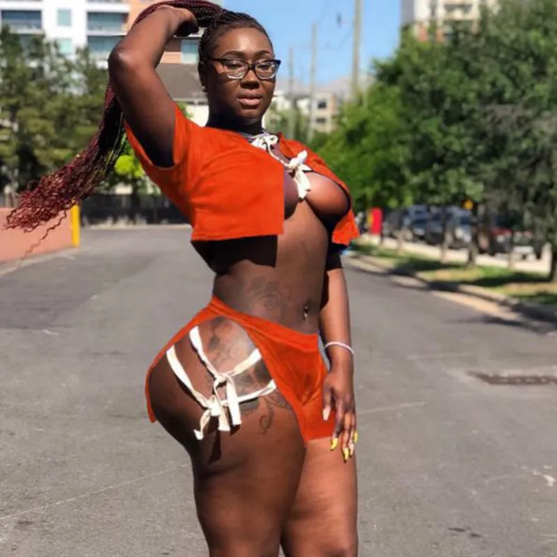 

BKLD Two Piece Set 2023 Summer Women Crop Tops And Shorts Bow Women Fashion Two Piece Set Sexy Cross Outfits Matching Sets Women