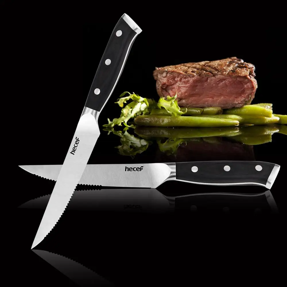 Hecef Набор ножей для стейка 4 половинный зубчатый нож черная ручка 5 дюймов