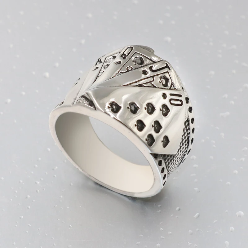 Lucky every time you win Men ring Stainless steel Classic Cool Men's Jewelry Chunky Black Enamel Spades Poker New Ring For | Украшения