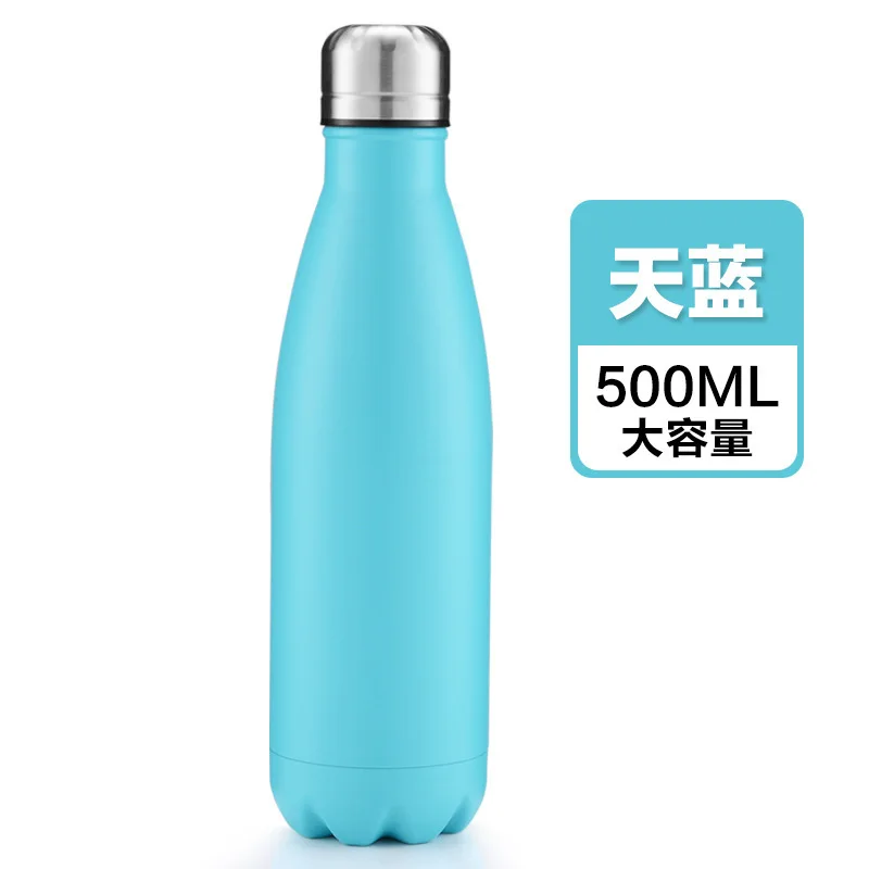 sky blue 500 мл двухслойная Изолированная вакуумная колба, бутылка для воды из нержавеющей стали, колы, бутылка для воды, пива, термос для спортивной бутылки, Прямая поставка - Цвет: sky blue