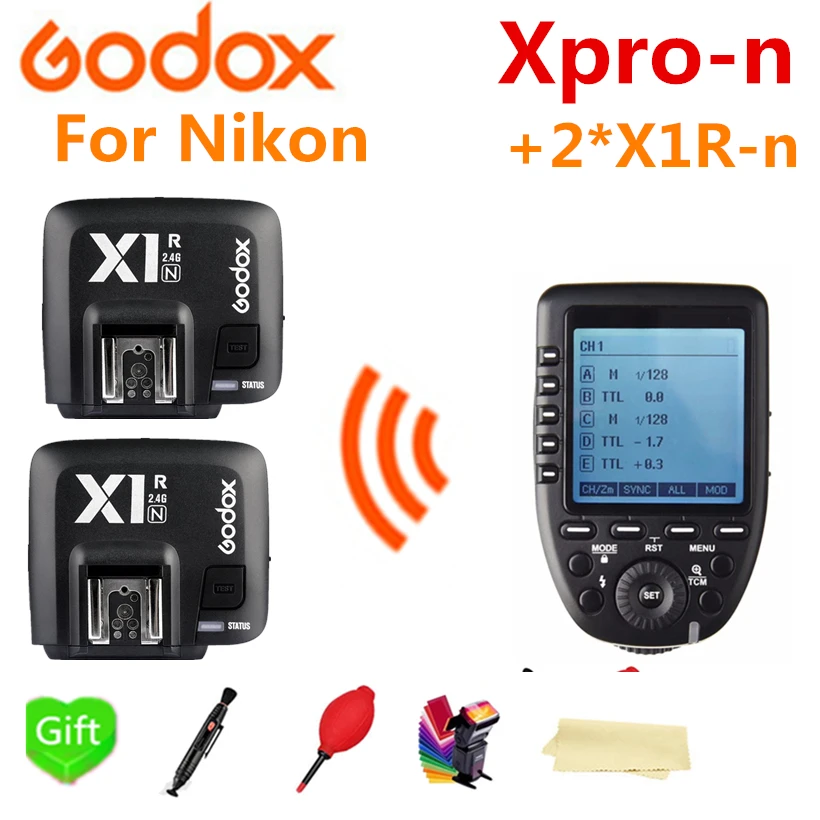 

Пульт дистанционного управления Godox Xpro-N i-TTL II 2,4G X System HSS с 2 приемниками X1R-N для Nikon D3200 D3300 D5300 D70