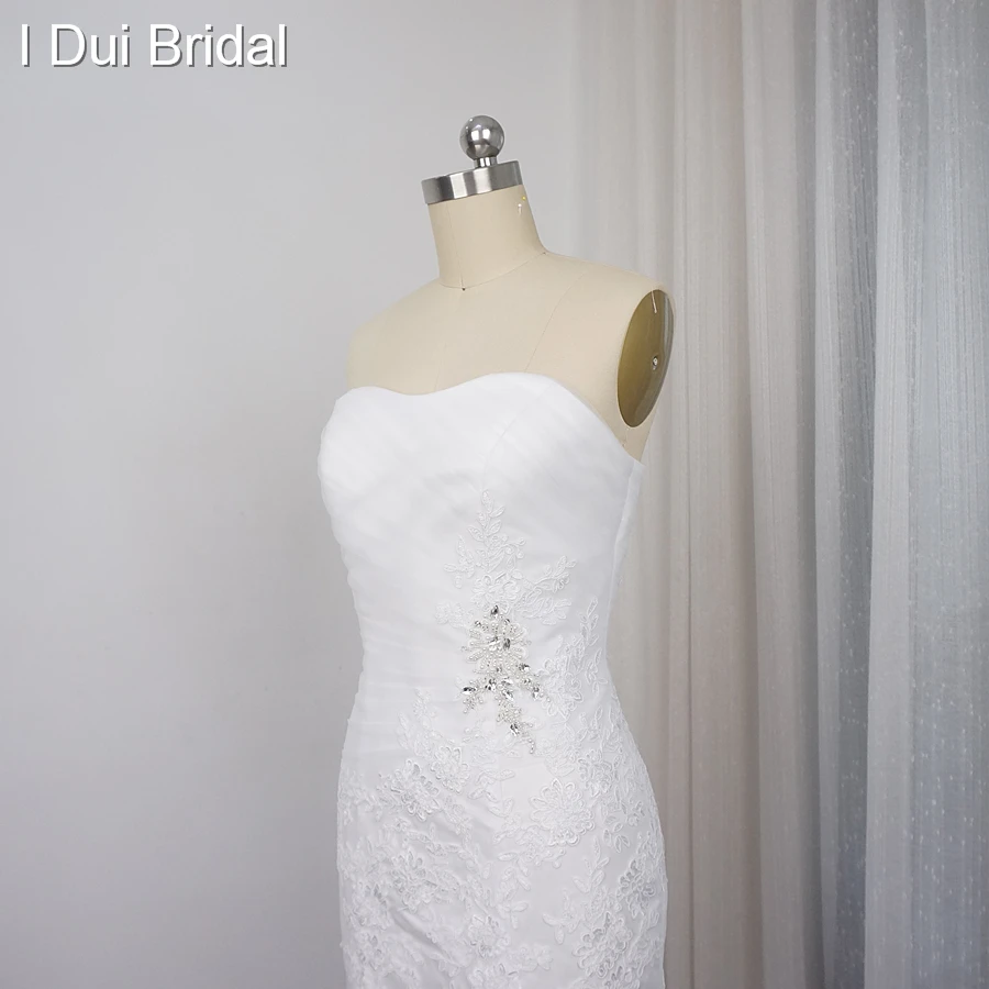 Платье Русалочки без бретелек для свадьбы плиссированное кружевное