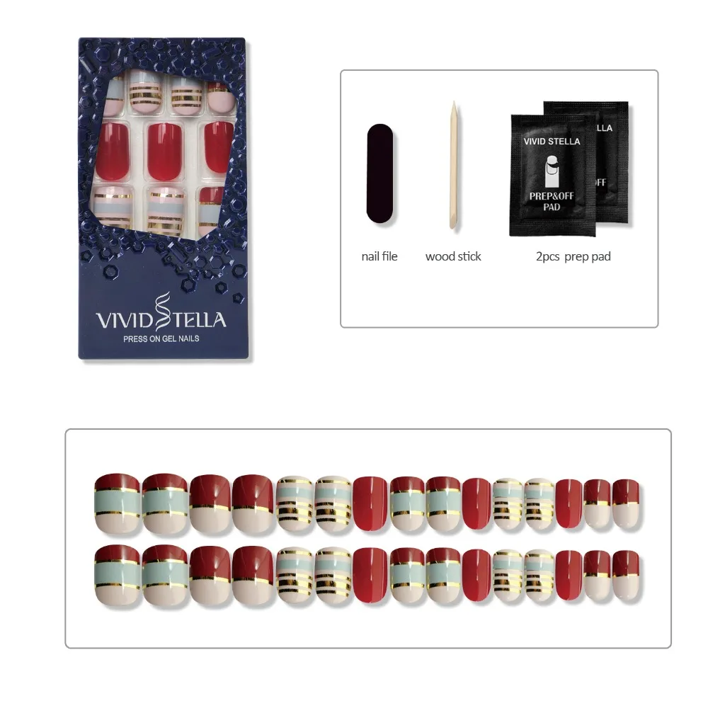 10 Design Pre-glued False Nails in Box Press on Soft Metallic Fake Nail Tips Rock Artificial ABS DIY Nail Art