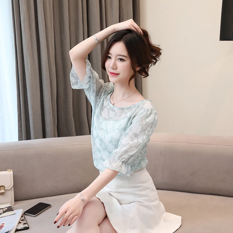 

Flare Sleeve Women Tops and Blouse Casual Womens Clothing Summer Short Sleeve Chiffon Blouse Slim blouse 4731 50