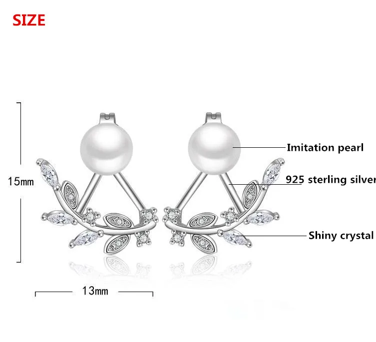 Женские серьги гвоздики из серебра 100% пробы с жемчугом и