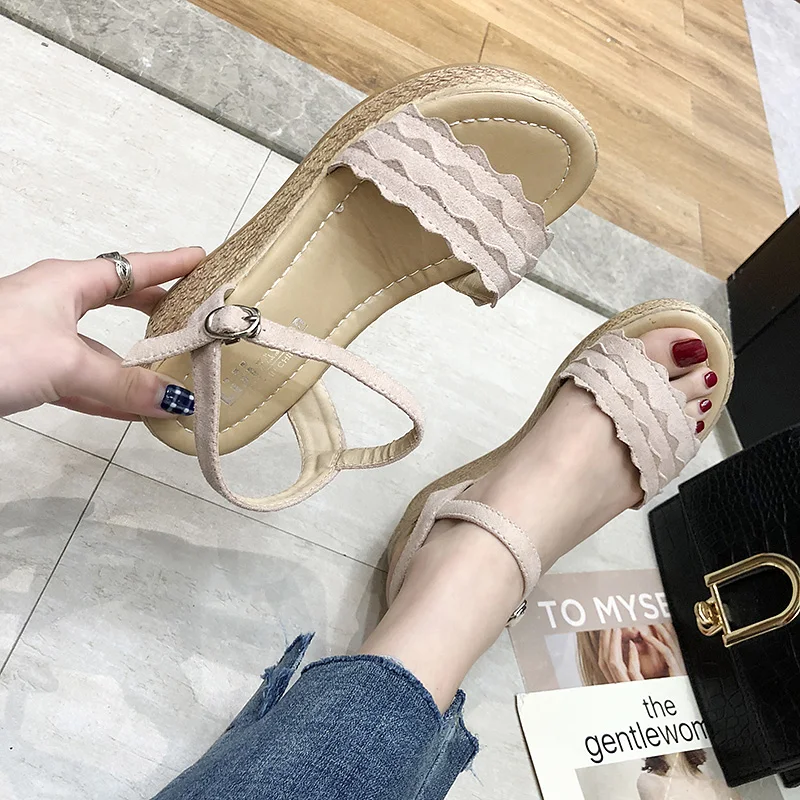 Летние женские сандалии с пряжкой модные бархатные босоножки из флока открытым