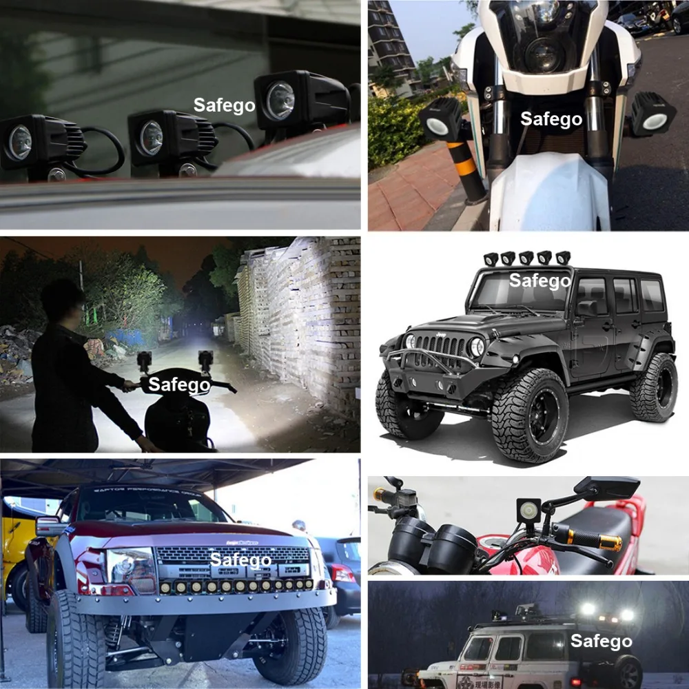 

Safego 10W led work light bar 12V motorcycle lights lamp Square Spot Flood led tractor offroad work light bar for trucks