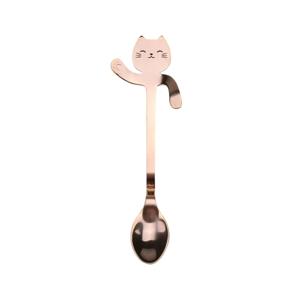 RoseGold1 Милая кошачья ложка с длинной ручкой столовые приборы кофейная нержавеющая сталь питьевые инструменты чашки аксессуары ложки креативные кофейные ложки - Цвет: RoseGold1