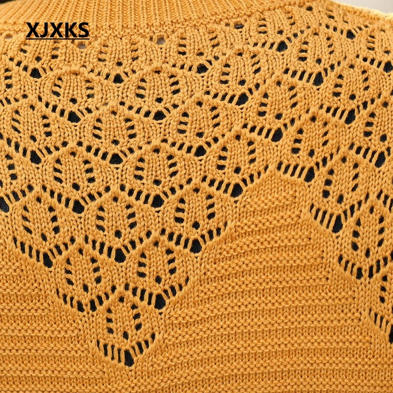 Женский длинный кардиган XJXKS трикотажный свитер с вырезами весна-осень 2017 |