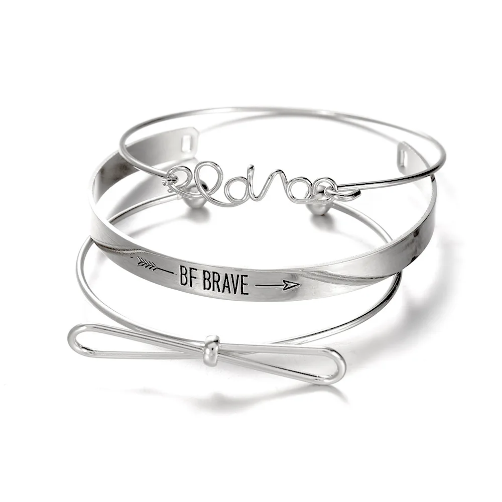 Комплект женских браслетов с бантиком 3 шт./компл. золотистого/серебристого цвета