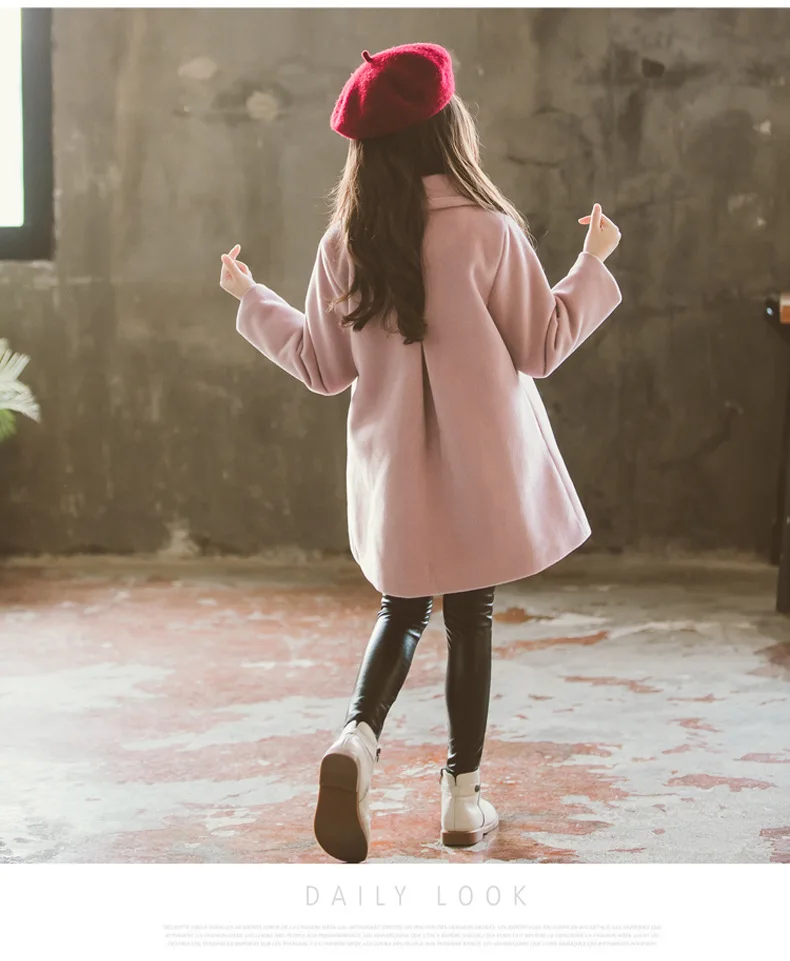 

New Autumn Winter Teenage Girls Coats Baby Girls Thick Warm Woolen Jackets Kids Turn-down Collar Outwears Children Clothes