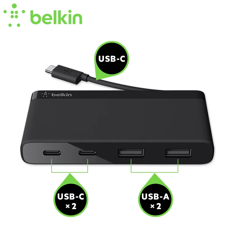 Belkin оригинальный 4-Порты и разъёмы мини Тип usb-C концентратор (2 * USB-C 2 USB-A) для MacBook Pro