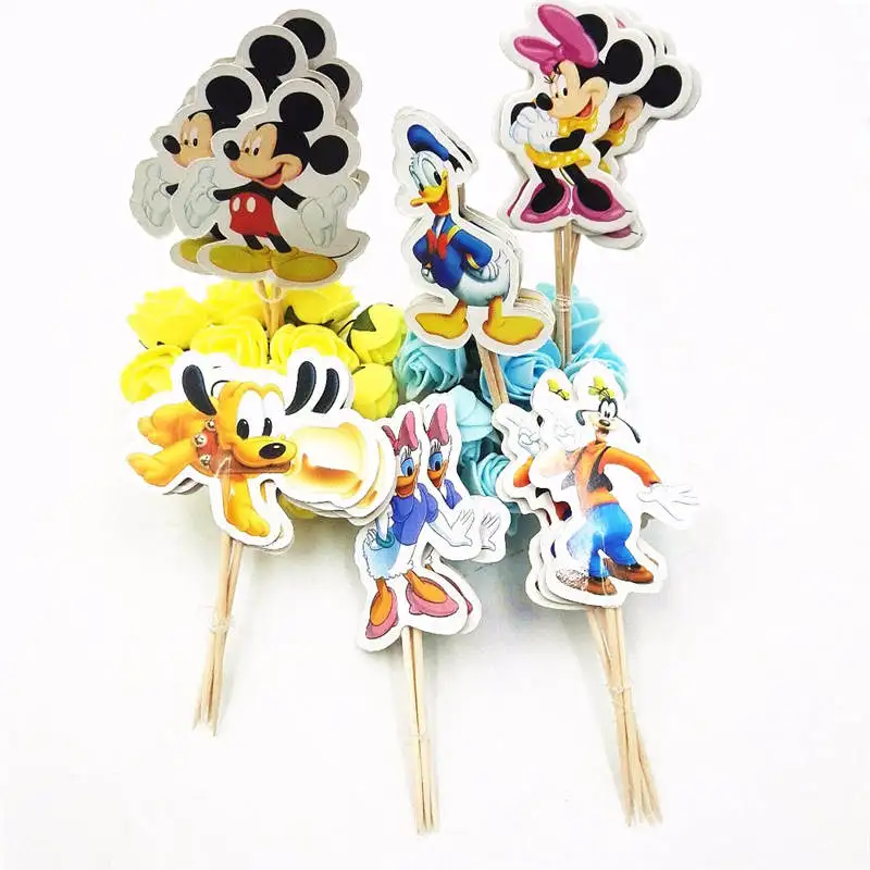 Toothpick 24pcs Микки Маус тема Дети с днем рождения украшение тарелка чашка соломенные салфетки Лут сумки одноразовые столовые приборы вечерние принадлежности - Цвет: Toothpick 24pcs