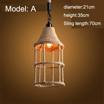 Model A with bulb Винтажный подвесной светильник, деревенский Американский Ретро креативный, ручной вязки, пеньковая веревка, железный, для кафе, гостиной, столовой, Droplight - Цвет корпуса: Model A with bulb