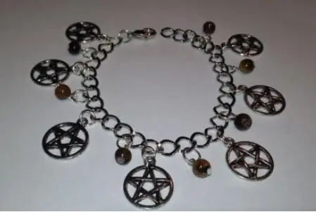 Браслет с пентаграммой, винтажный, серебряный, Wiccan, шарм, бесконечность, пентаграмма, браслет из бисера, ножные браслеты, ювелирные изделия для женщин, подарки, аксессуары E01 - Окраска металла: A 06