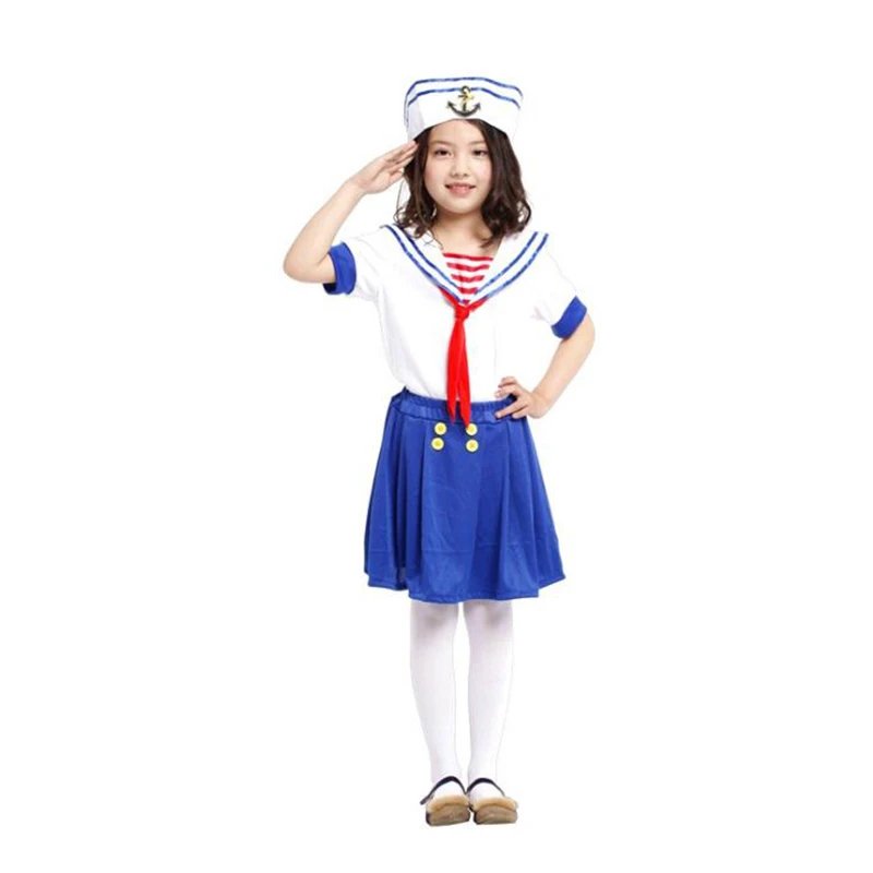 

Kids Girls Sailor clothes Cosplay Children's Halloween Navy suit Costumes Masquerade Party Stage performance play dress new gift